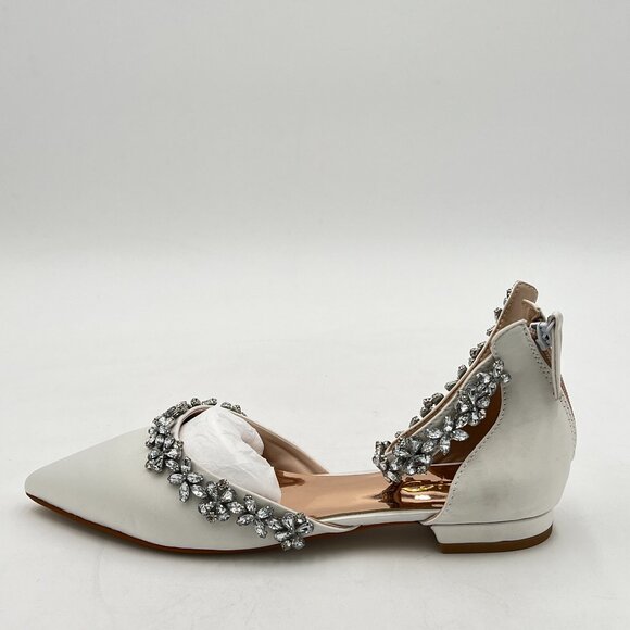 XYD White Pointed Toe D'Orsay Wedding Sparkly Rhinestones Ankle Strap Sandals - Picture 2 of 7